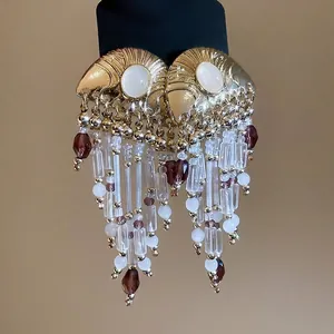 Bohemian Vintage Palace Style Long Tassel Dangle Earrings With Glass Beads And Silver Earring Post Alloy Accessory