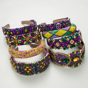Detail of assorted Baroque headbands with colorful rhinestones and crystals for parties