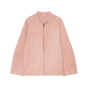 Dames Faux Suède Jas Opstaande Kraag Losse Pasvorm Ritssluiting Casual Streetwear Bovenkleding Zak Effen Kleur