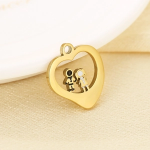 Golden heart pendant featuring astronaut and girl motifs for Mother's Day necklaces