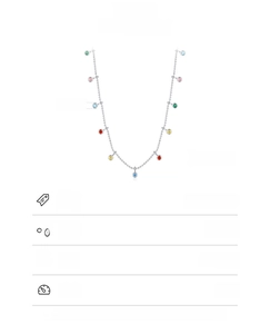 Detailed technical drawing of S925 silver necklace with size specs and colorful stones