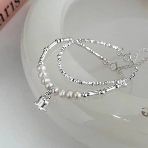 S925 silver Lily of the Valley pearl bracelet with a tulip pendant and bamboo joints
