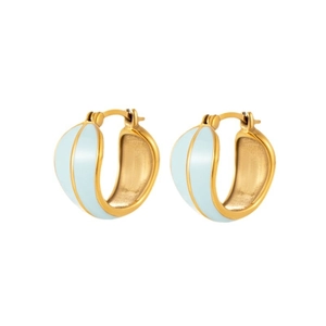 Minimalist gold-plated stainless steel hoop earrings with light blue enamel inlay