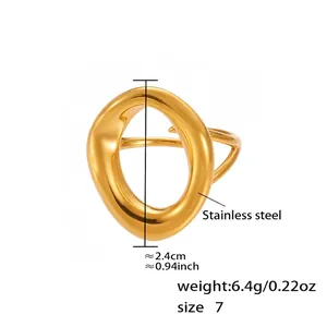 Detailed view of irregular gold stainless steel ring with size and weight specs