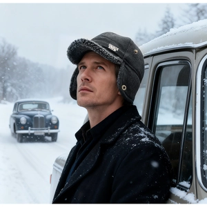 Close-up of thick plush lining and ear flaps on this grey winter trapper hat