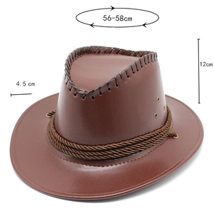 Dimensions chapeau cowboy marron en similicuir avec tour de tête 56-58cm et couture détaillée