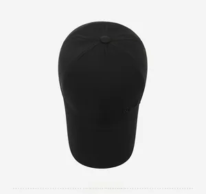 Top down view of black baseball cap with 6-panel structure and NY25 embroidery