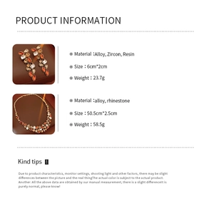 Detail view showing amber droplet jewelry set specifications for necklace and earrings