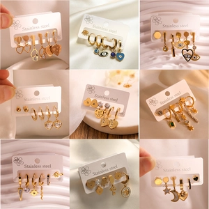 Heart Stainless Steel Earrings Zirconia Gold Plated Geometric Dangle Stud Hoops For Women Simple Chic Daily Jewelry