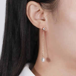 Elegant 925 Sterling Silver Drop Earrings With Natural Freshwater Pearl Zirconia Long Tassel Wedding Jewelry For Women