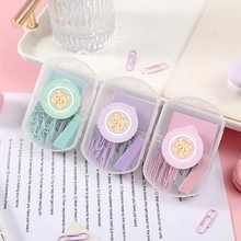 Mini macaron stationery set including stapler and paper clips in a bear storage box