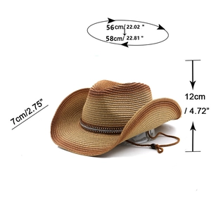 Detaillierte Größenangaben für gewebte Cowboy-Sonnenhüte mit Maßen und Texturen