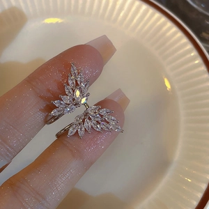 Ensemble de bagues ouvertes papillon en zircon argenté élégant pour femme de style luxueux