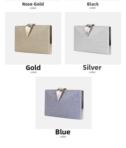 Detailed color options of minimalist evening clutch bags with gold leaf-shaped clasps