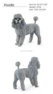 Macro view of realistic white poodle dog model showing detailed fur texture and size info