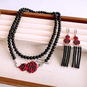 Gourd Pendant Necklace And Tassel Earrings Jewelry Glass Beads Alloy Vintage New Chinese Style Retro Women