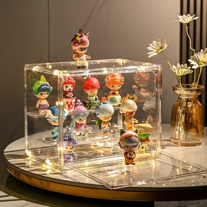 Dustproof transparent acrylic display box with LED lighting for blind box storage