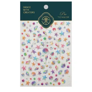 Iridescent 5D butterfly and sea element nail art stickers with embossed pearl texture