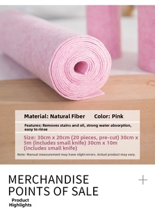 Detail showing the texture of a pink natural fiber cleaning cloth in a roll format