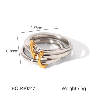 Detailed size chart for the stainless steel multi-layer ring with dimensions and weight