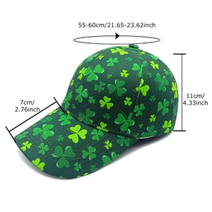 St. Patrick's Day Baseballkappe mit grünem Kleeblatt-Muster und Größenangaben