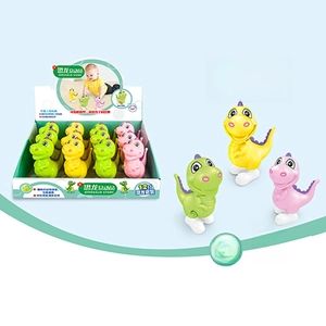 Lot de trois jouets dinosaures à remonter colorés avec têtes rotatives et sauts