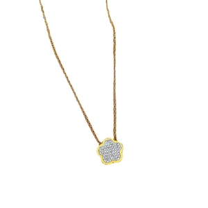 Titanium steel gold floral necklace with pavé crystal flower pendant for women