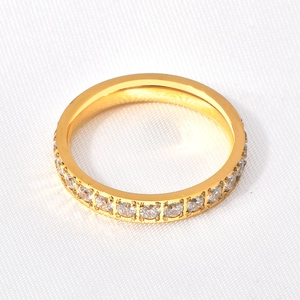 Classic gold stackable titanium steel eternity ring with full circle clear zircon inlay