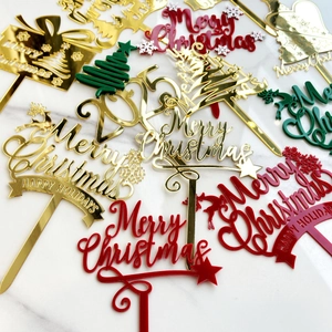 Décorations de gâteau Joyeux Noël en acrylique doré, rouge et vert pour la fête