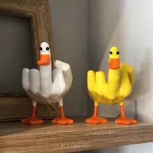 Quirky yellow and white duck statues with middle finger gesture in durable resin finish