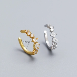 Elegant s925 silver ear cuffs in gold and silver finish with sparkling zircon stones