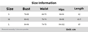 Detailed size chart for velvet bodycon dress including bust waist and hip measurements