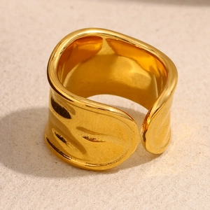 Irregular textured wide open ring in 18K gold plated stainless steel for women