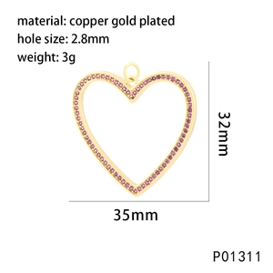 Detailed size specifications for gold plated heart pendant with pink stones