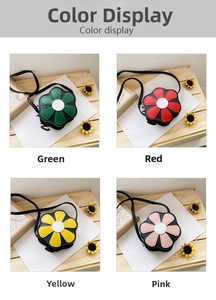 Detailed color display of flower-shaped mini PU leather cross-body bags for kids