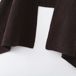 Classic dark brown knitted scarf with minimalist high-density weave and side slit design