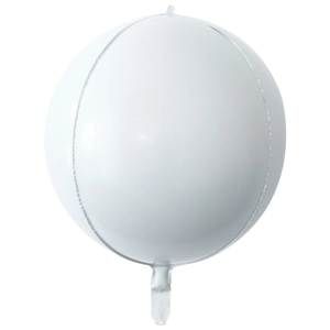 Detailed view of a seamless 360-degree round white 4D foil balloon with metallic luster