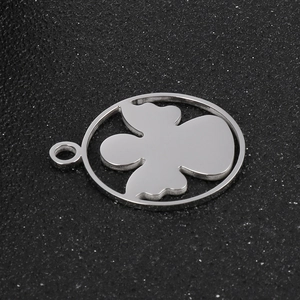 Polished stainless steel angel pendant necklace with a geometric hollow circle design