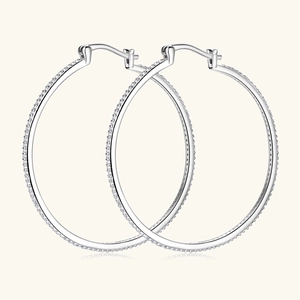 Minimalist sterling silver hoop earrings with shimmering moissanite stones inlay