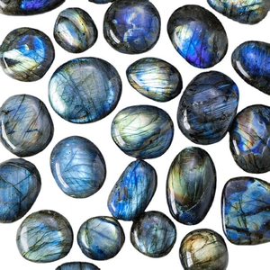 Polished natural labradorite crystals with blue flash for yoga and home decor