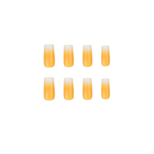 Faux ongles dégradés orange et blanc mats de forme cercueil pour un style estival chic