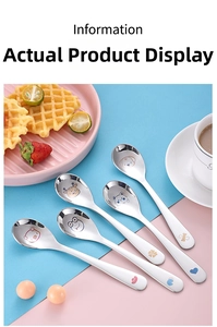 Set of 5 stainless steel toddler spoons with cute animal patterns for kids meals