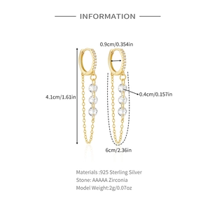 Detailed size chart showing 4.1cm length and 2g weight of 925 silver tassel earrings