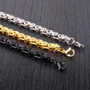 Byzantine chain bracelets for men and women in silver, gold, and black stainless steel