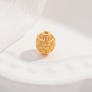 Hollow gold lantern bead in S925 silver with intricate granular texture for DIY jewelry