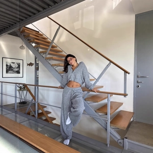 Women Knit Hooded Zipper Cardigan And Wide Leg Pants Casual Loungewear Streetwear Autumn Street Fashion