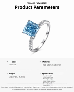 Macro shot of S925 sterling silver ring featuring ice flower cut blue zircon detail