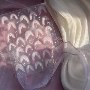 Detail of MS 786 3D embossed nail stickers featuring pink lace and white bows