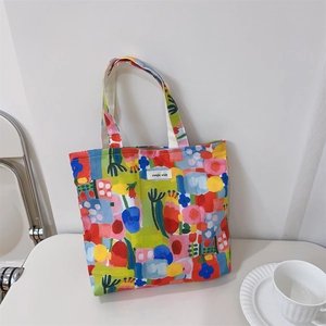 Floral print canvas tote bag with Simple Wish label and sturdy double handles