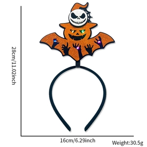Detail of LED Halloween headband showing Jack Skellington and pumpkin size measurements